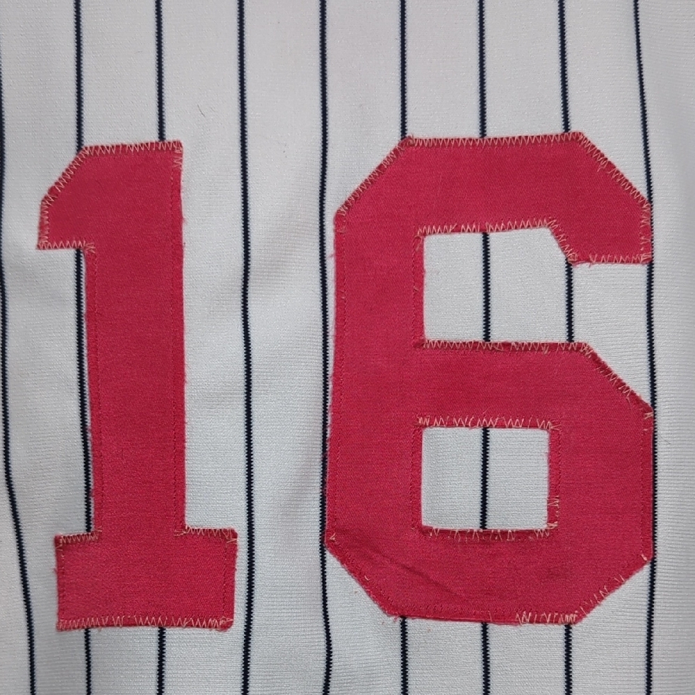 Vtg 70s 80s Wilson Baseball Uniform Jersey Pinstripe White Blue Red 16 USA SMALL - Picture 14 of 15